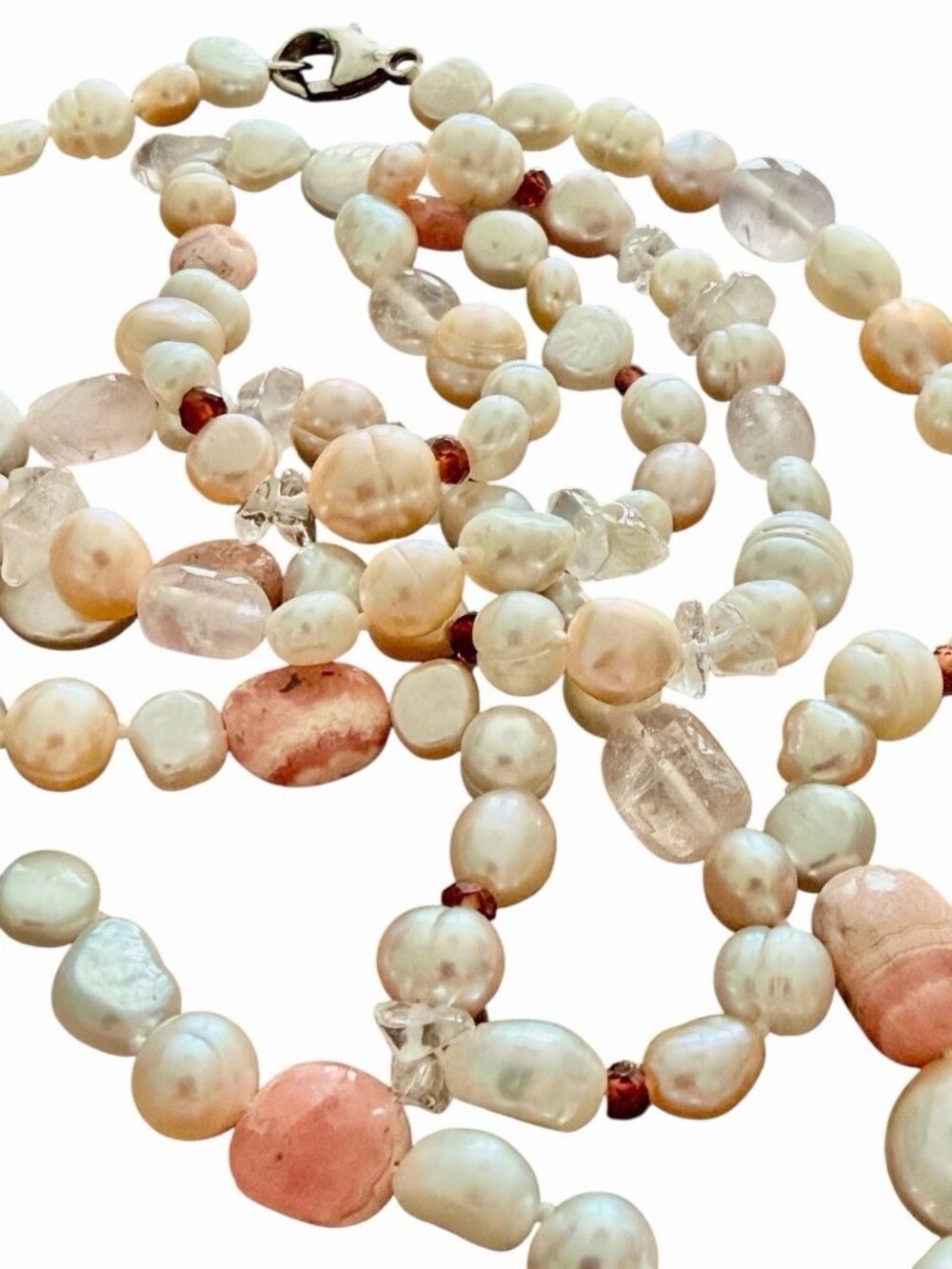 Honora Baroque Pearl Silver Clasp and Semi-Precious Stone Necklace 40” Long 73g
